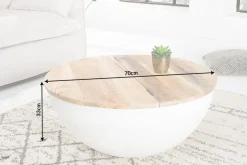 Runder Couchtisch INDUSTRIAL STORAGE 70cm weiß natur Massivholz mit Stauraum handmade