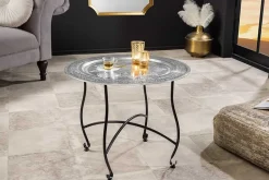 Runder Couchtisch MARRAKESCH 60cm silber Teetisch abnehmbares Tablett klappbar