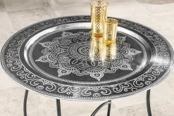 Runder Couchtisch MARRAKESCH 60cm silber Teetisch abnehmbares Tablett klappbar