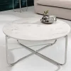 Runder Couchtisch NOBLE 65cm weiß Marmor abnehmbare Tischplatte klappbar silber Metall