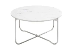 Runder Couchtisch NOBLE 65cm weiß Marmor abnehmbare Tischplatte klappbar silber Metall
