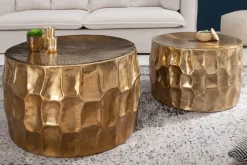 Runder Couchtisch ORGANIC ORIENT 70cm gold Metall Hammerschlag 3D-Design handmade