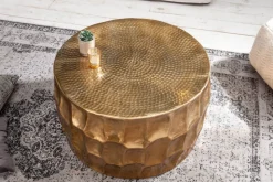 Runder Couchtisch ORGANIC ORIENT 70cm gold Metall Hammerschlag 3D-Design handmade