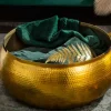 Runder Couchtisch ORIENT STORAGE 70cm gold Metall mit Stauraum Hammerschlag Design handmade