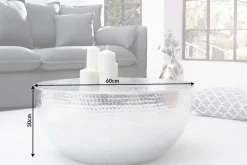 Runder Couchtisch ORIENT II 60cm silber Metall Aluminium Hammerschlag Design handmade