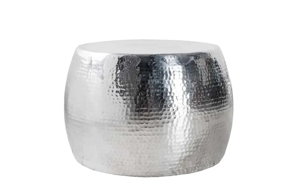 Runder Couchtisch ORIENT 60cm silber Metall Aluminium Hammerschlag Design handmade