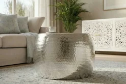 Runder Couchtisch ORIENT 60cm silber Metall Aluminium Hammerschlag Design handmade