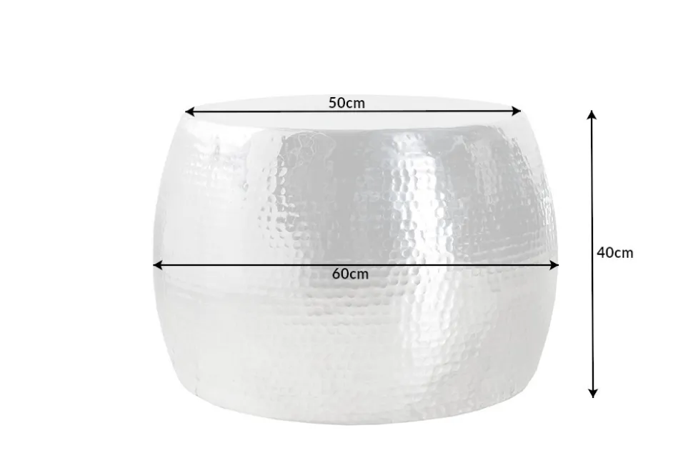 Runder Couchtisch ORIENT 60cm silber Metall Aluminium Hammerschlag Design handmade