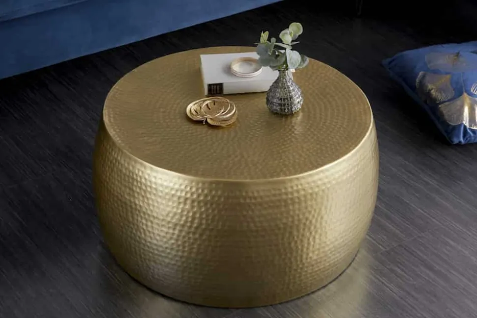 Runder Couchtisch ORIENT III 60cm gold Metall Hammerschlag Design handmade