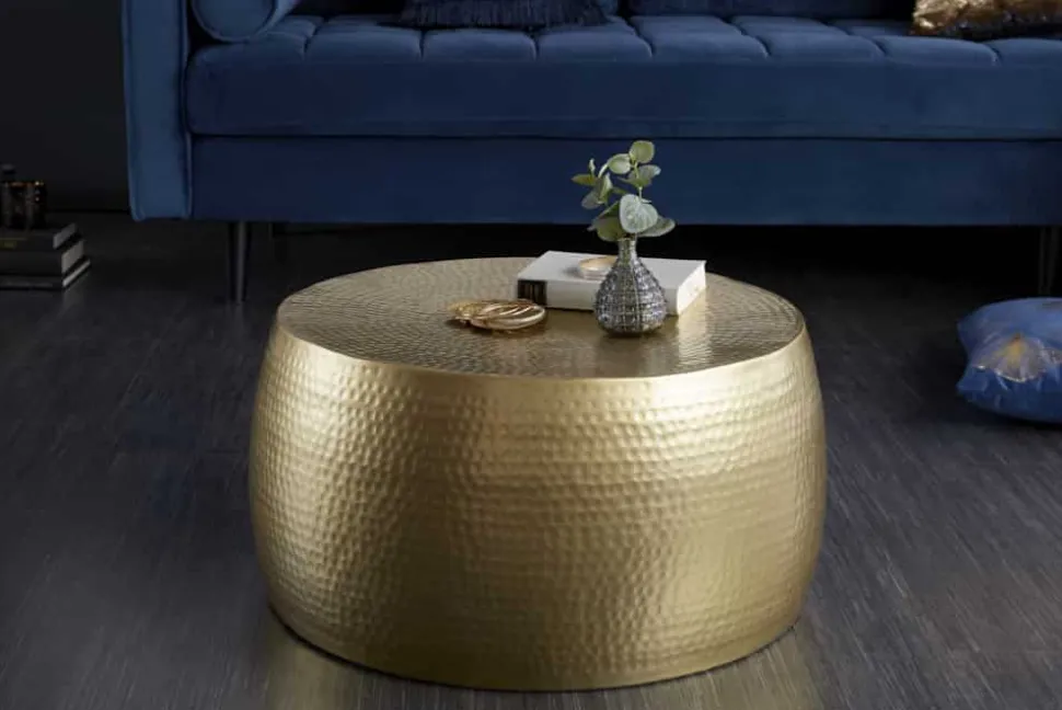 Runder Couchtisch ORIENT III 60cm gold Metall Hammerschlag Design handmade