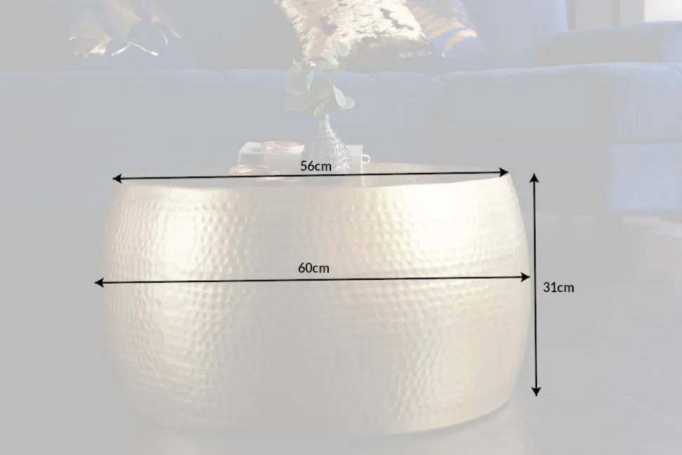 Runder Couchtisch ORIENT III 60cm gold Metall Hammerschlag Design handmade