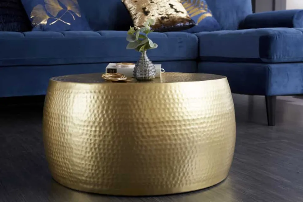 Runder Couchtisch ORIENT III 60cm gold Metall Hammerschlag Design handmade