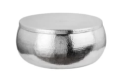 Runder Couchtisch ORIENT STORAGE 70cm silber Metall mit Stauraum Hammerschlag Design handmade