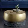 Runder Couchtisch ORIENT III 60cm gold Metall mit Patina Hammerschlag Design handmade