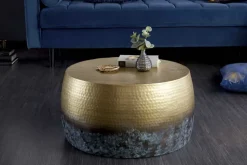 Runder Couchtisch ORIENT III 60cm gold Metall mit Patina Hammerschlag Design handmade