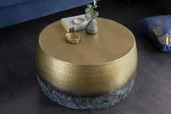Runder Couchtisch ORIENT III 60cm gold Metall mit Patina Hammerschlag Design handmade