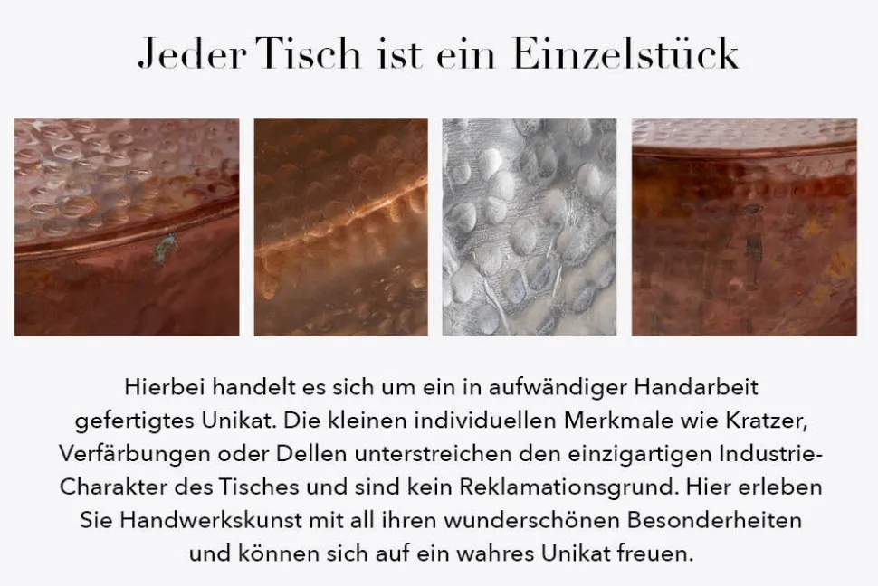 Runder Couchtisch ORIENT III 60cm gold Metall mit Patina Hammerschlag Design handmade
