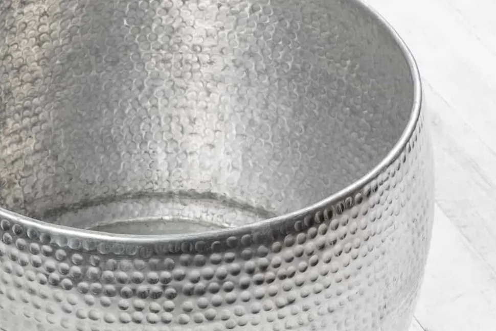 Runder Couchtisch ORIENT 80cm silber Metall Aluminium Hammerschlag Design handmade