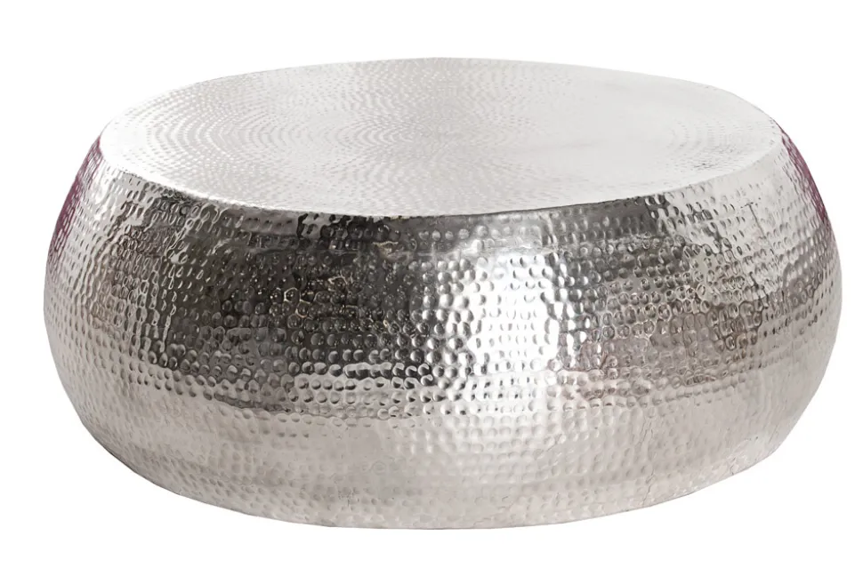 Runder Couchtisch ORIENT 80cm silber Metall Aluminium Hammerschlag Design handmade