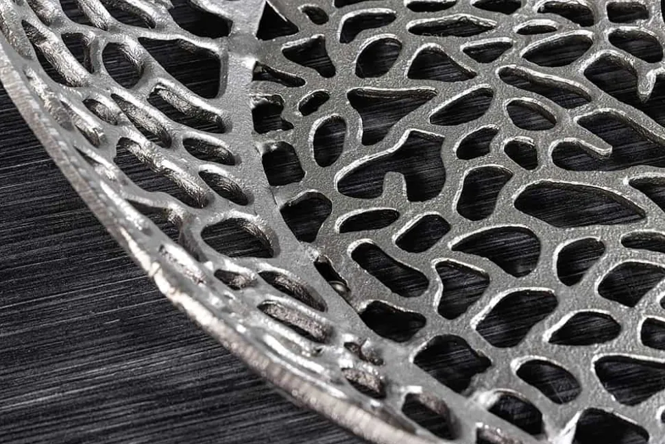 Runder Couchtisch SPIN 75cm silber Schwarzglas Metall mit Stauraum handmade