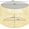 Runder Couchtisch SPIN 75cm gold Schwarzglas Metall mit Stauraum handmade