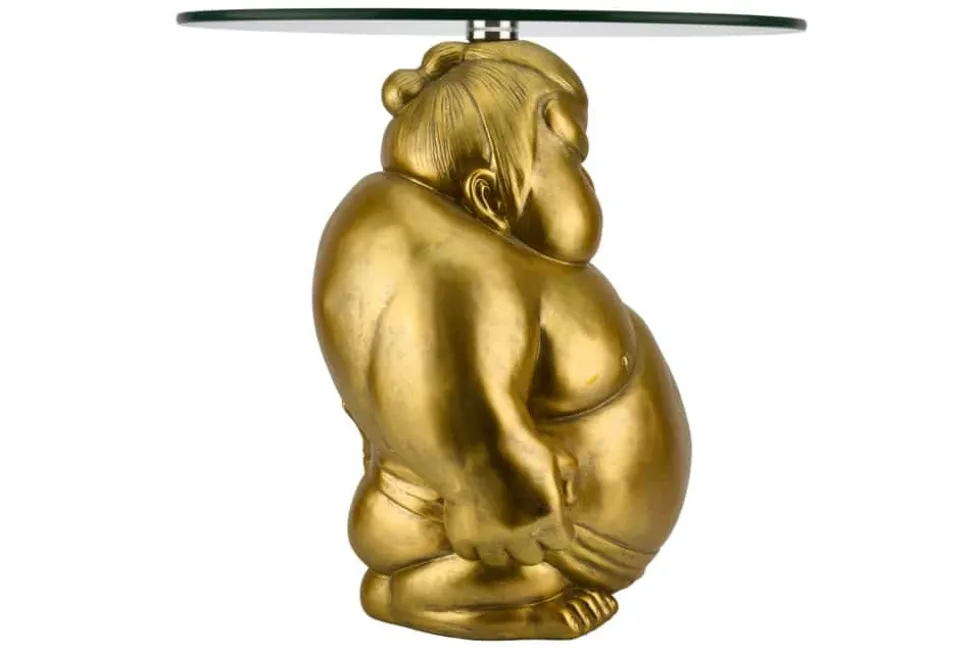 Runder Couchtisch SUMO 55cm gold Skulptur handmade