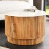 Runder Couchtisch TRES CHIC 60cm weiß Marmor natur Mangoholz mit Stauraum