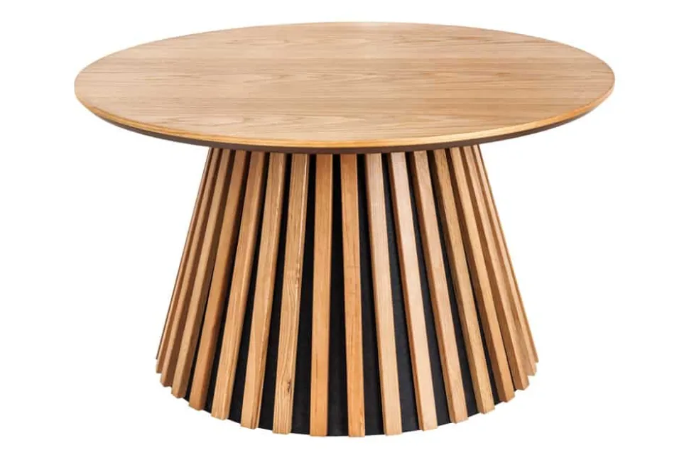 Runder Couchtisch VALHALLA WOOD 70cm natur Eichenholz Säulenfuß