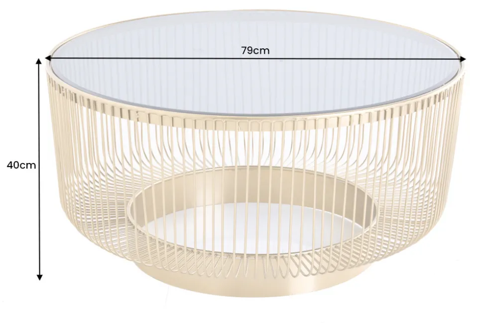 Runder Couchtisch VARIATION 80cm gold Metallgestell Schwarzglas Handarbeit