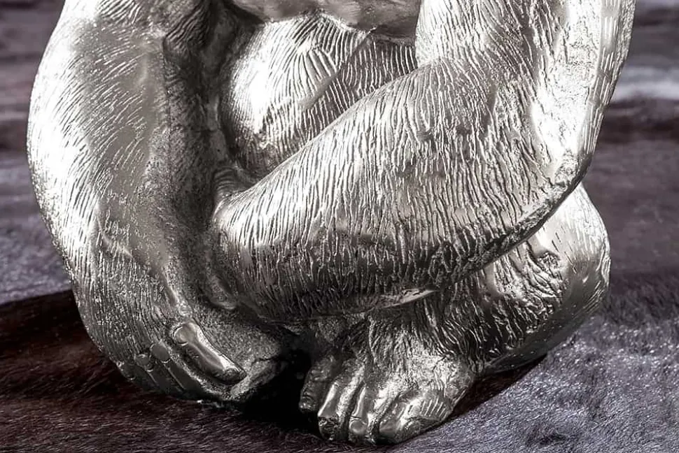 Runder Couchtisch WILDLIFE KONG 60cm silber Metall Glas Affenfigur Gorilla Skulptur handmade