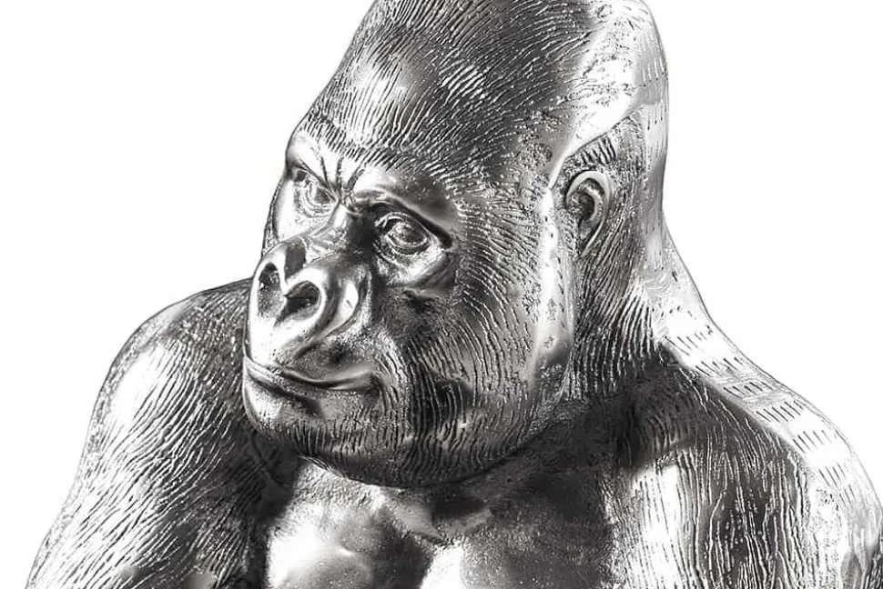 Runder Couchtisch WILDLIFE KONG 60cm silber Metall Glas Affenfigur Gorilla Skulptur handmade