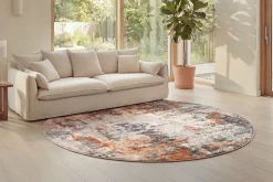 Runder Design Teppich MODERN ART 150cm beige grau kupfer Kurzflor Indoor