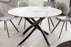 Runder Esstisch ALPINE 120cm weiß Marmor Keramik schwarzes Metallgestell