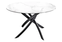 Runder Esstisch ALPINE 120cm weiß Marmor Keramik schwarzes Metallgestell