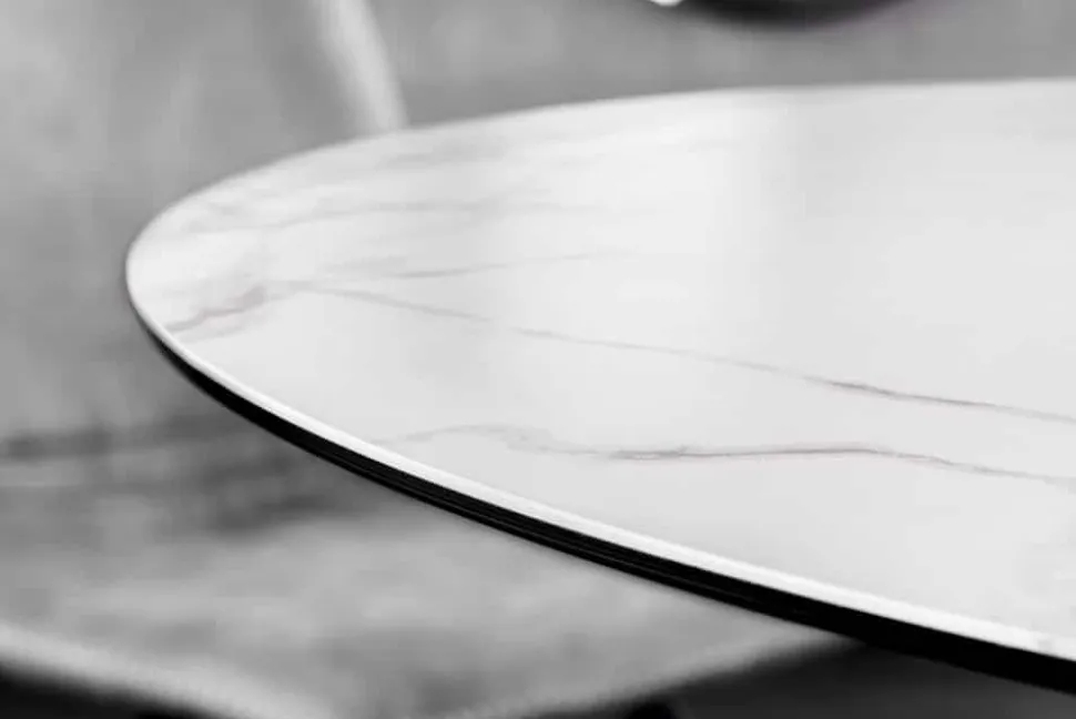Runder Esstisch ALPINE 120cm weiß Marmor Keramik schwarzes Metallgestell