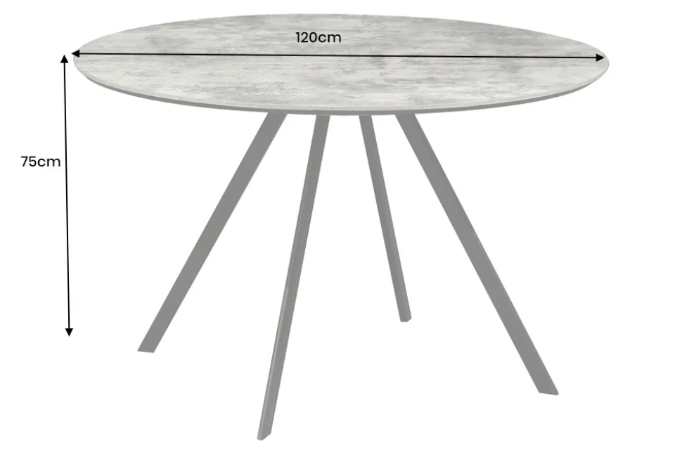 Runder Esstisch ATELIER 120cm grau Beton-Design schwarz Metall