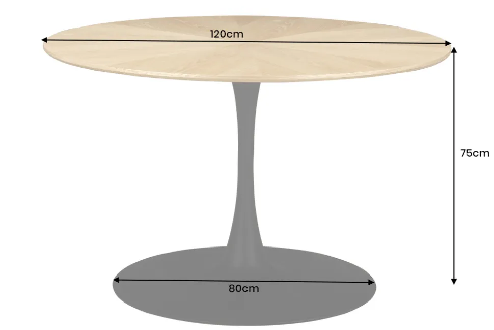 Runder Esstisch ATELIER 120cm natur Eiche schwarz Metall Säulenfuß