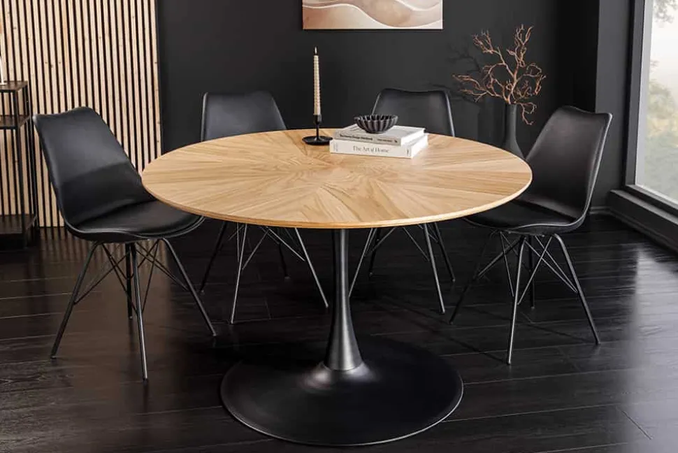 Runder Esstisch ATELIER 120cm natur Eiche schwarz Metall Säulenfuß