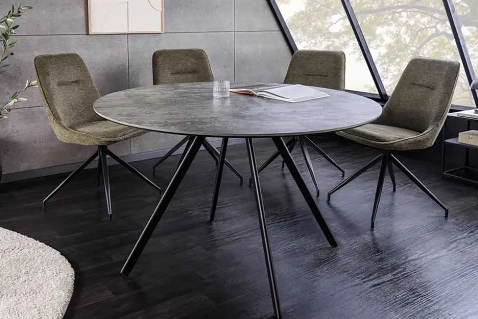 Runder Esstisch ATELIER 100cm grau Beton-Design schwarz Metall
