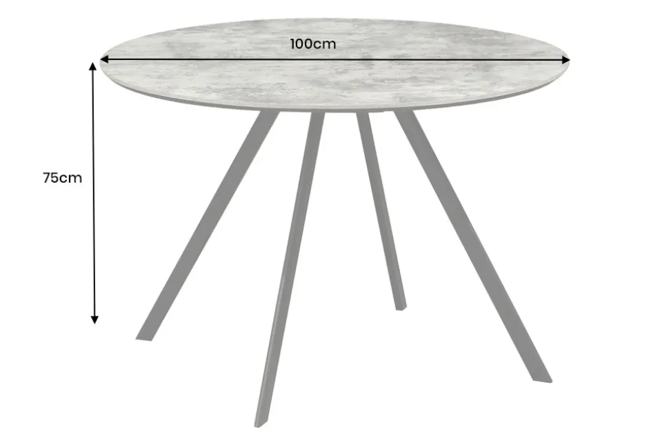 Runder Esstisch ATELIER 100cm grau Beton-Design schwarz Metall