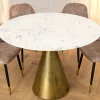 Runder Esstisch ELEGANCIA 100cm messing weiß Marmor Eisen mit Säulenfuß