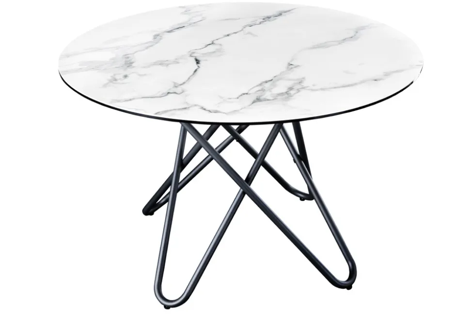 Runder Esstisch ELLIPSE 120cm Marmor weiß Keramik made in Italy Hairpin Legs