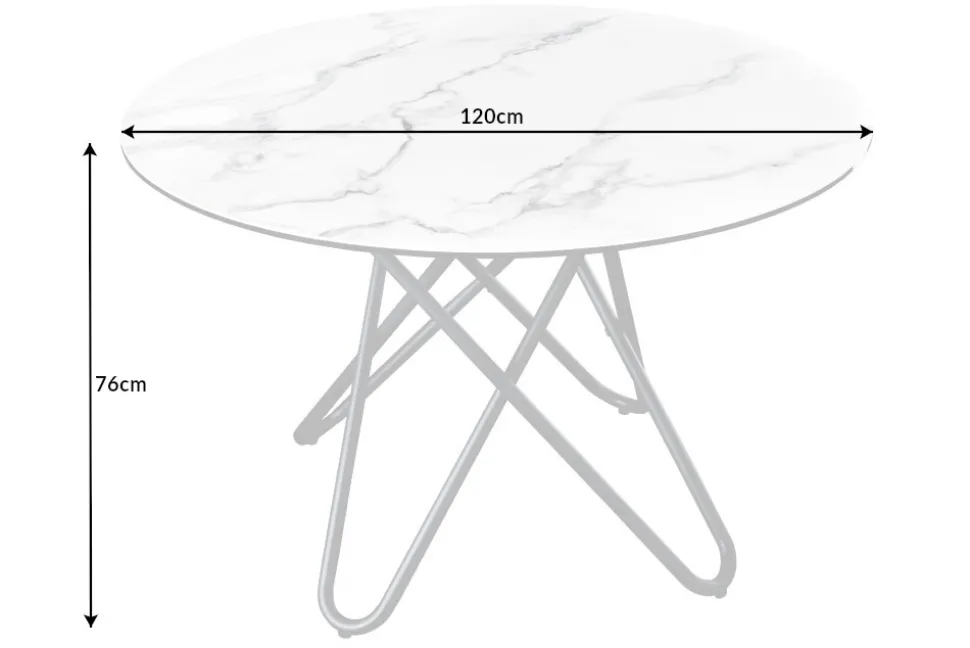 Runder Esstisch ELLIPSE 120cm Marmor weiß Keramik made in Italy Hairpin Legs