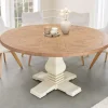 Runder Esstisch HAMPTONS 140cm hellbraun creme recycelte Pinie Massivholz