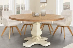 Runder Esstisch HAMPTONS 120cm hellbraun creme recycelte Pinie Massivholz