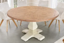 Runder Esstisch HAMPTONS 120cm hellbraun creme recycelte Pinie Massivholz