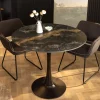 Runder Esstisch LYON 80cm schwarz gold sand Aurora Oro Keramik Bistrotisch Säulenfuß