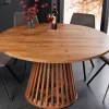 Runder Esstisch MAISON JADE 120cm natur Akazie Massivholz Säulenfuß