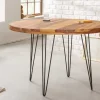 Runder Esstisch MAKASSAR 120cm braun Sheesham Massivholz stone finish Hairpin Legs