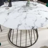 Runder Esstisch PARIS 120cm weiß Marmor-Design Glas schwarzes Metallgestell